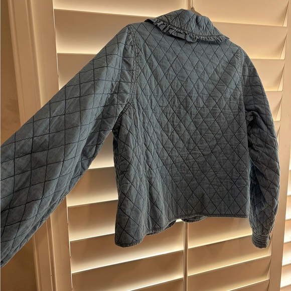 ODA Proyecto Rufina EUC Ruffle Collar Quilted Barn Jacket Denim Chambray M L - Picture 4 of 11